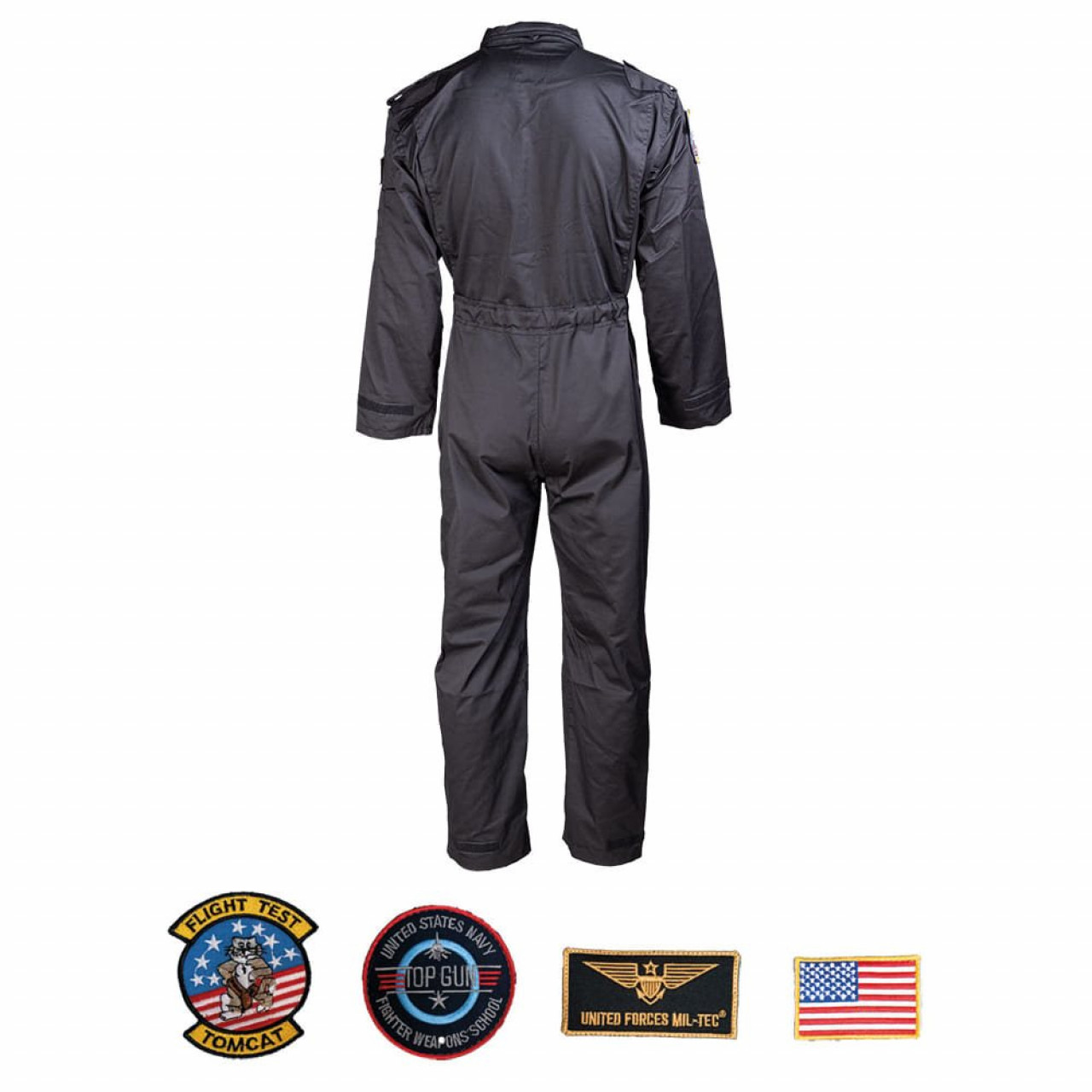 Kombinéza na zips US typ pilotná s nášivkami ČIERNA