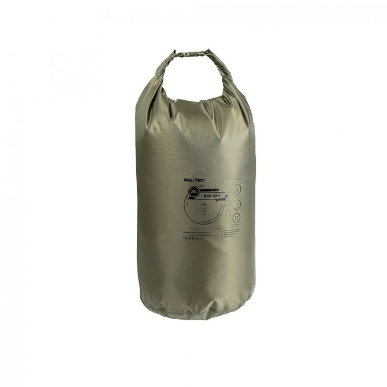 Ultraľahká nepremokavá taška DRY BAG s rolovacím uzáverom, 25 litrov, ZELENÁ