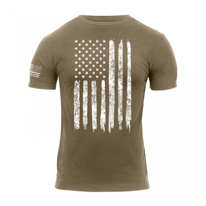 Tričko DISTRESSED US biela vlajka COYOTE BROWN