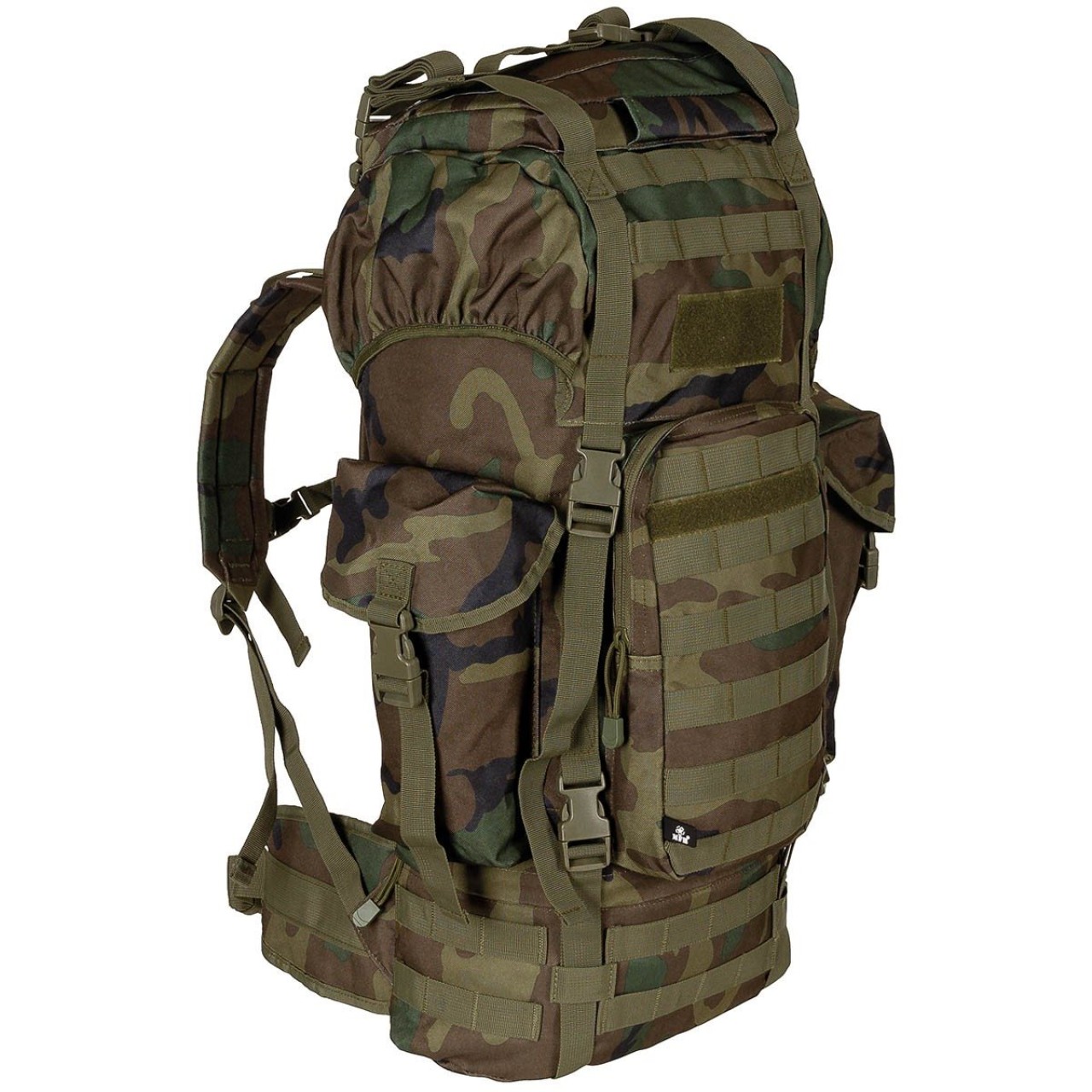 Ruksak bojový MOLLE 65 l polstrovaný + ALU výstuha WOODLAND