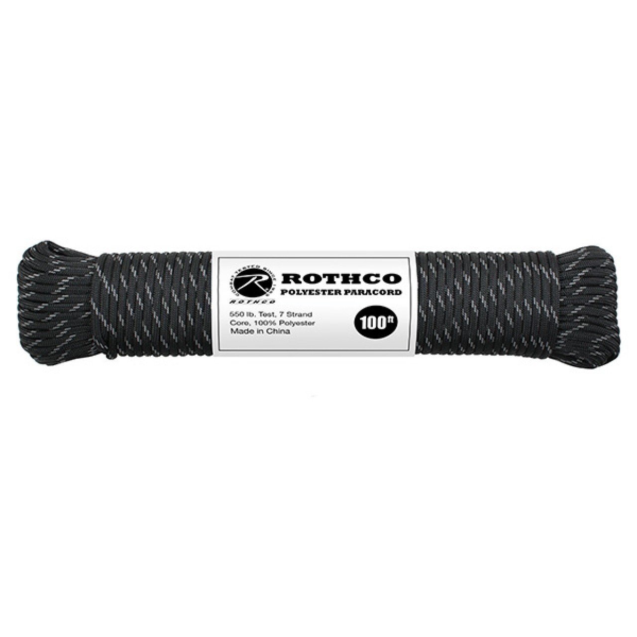 Šnúra PARACORD polyester 550LB 30m 4mm ČIERNA/REFLEXNÉ NITKY