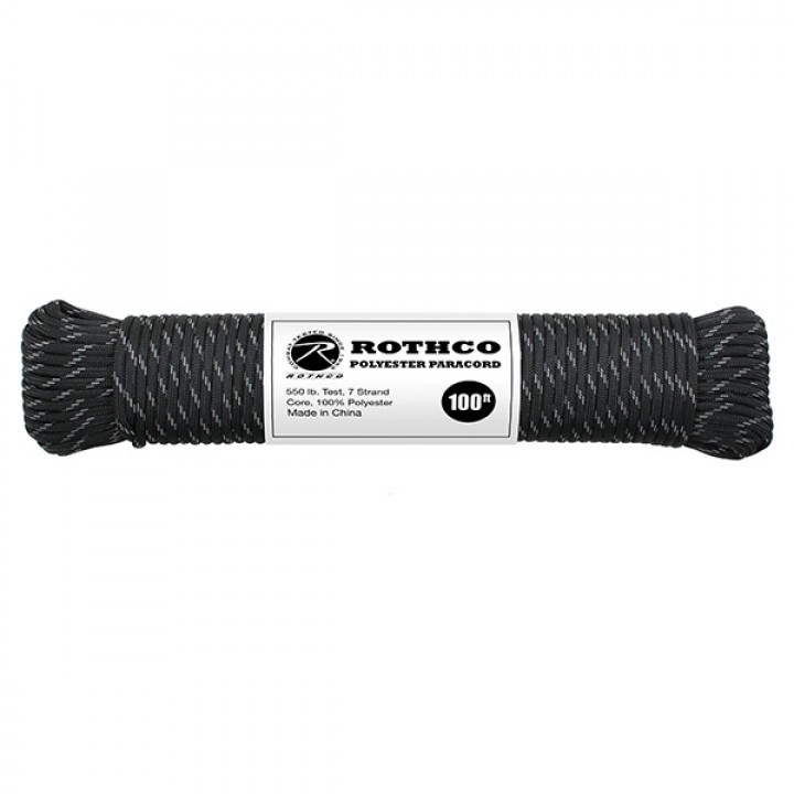 Šnúra PARACORD polyester 550LB 30m 4mm ČIERNA/REFLEXNÉ NITKY