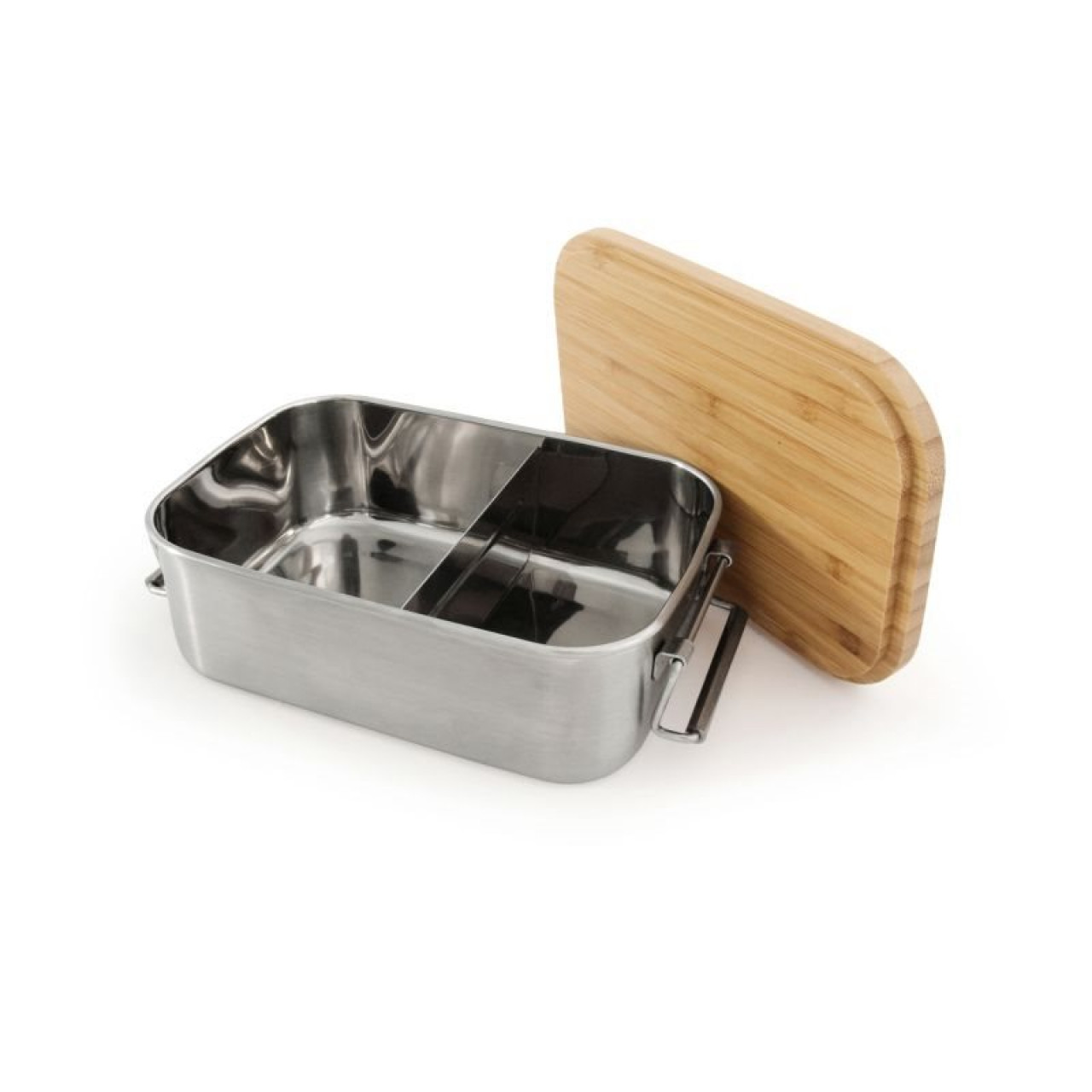 Nerezová nádoba na potraviny s doskou na krájanie Lunchbox Bamboo-Clip