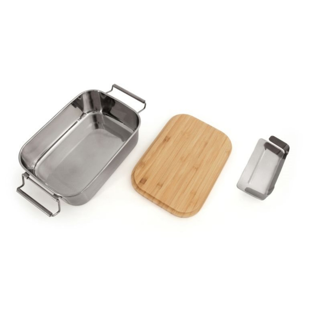 Nerezová nádoba na potraviny s doskou na krájanie Lunchbox Bamboo-Clip