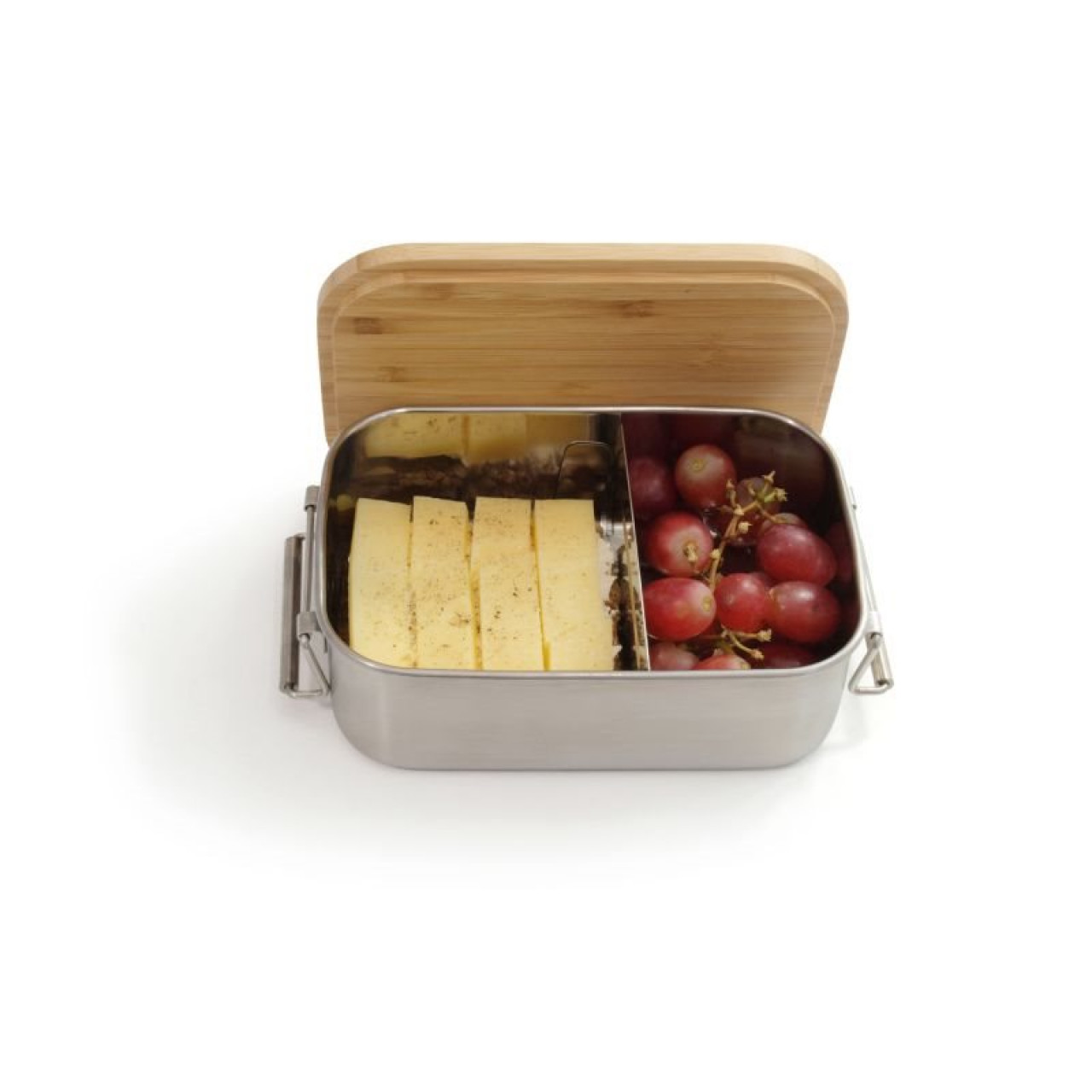 Nerezová nádoba na potraviny s doskou na krájanie Lunchbox Bamboo-Clip