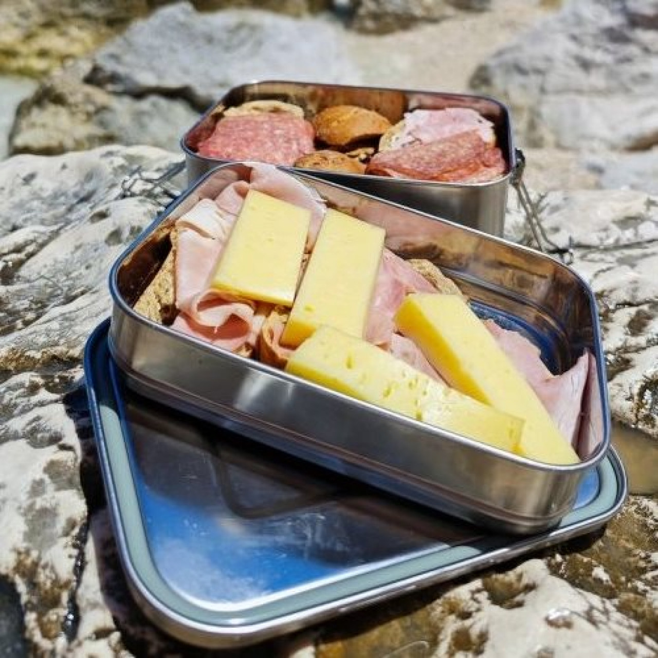 Dvojitá nerezová krabička na potraviny Lunchbox Deluxe Double