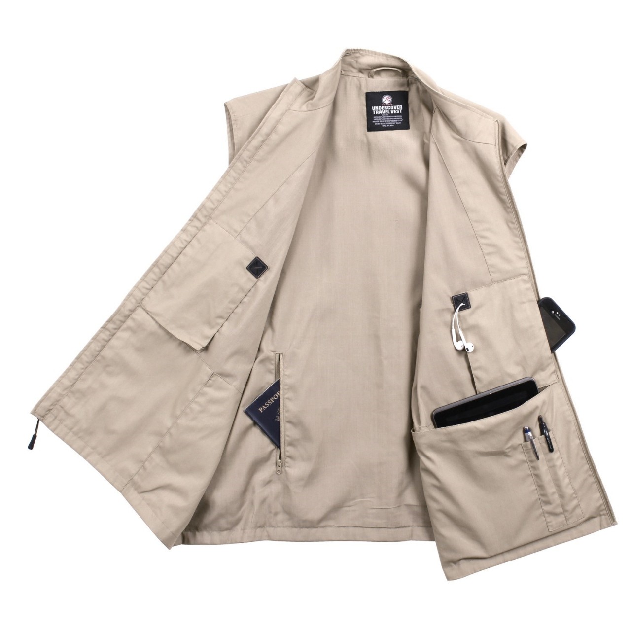Vesta TRAVEL so skrytými vreckami KHAKI