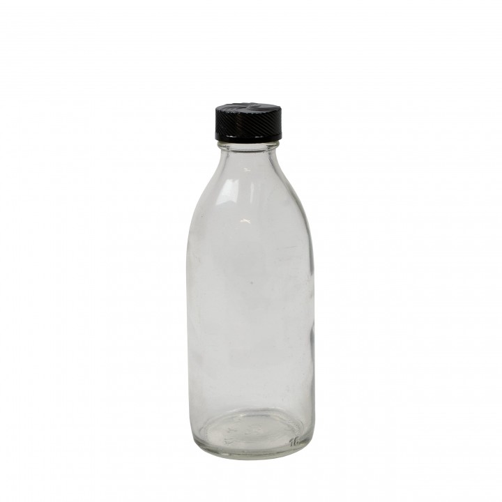 Fľaštička sklenená s úzkym hrdlom 200 ml s plastovým viečkom