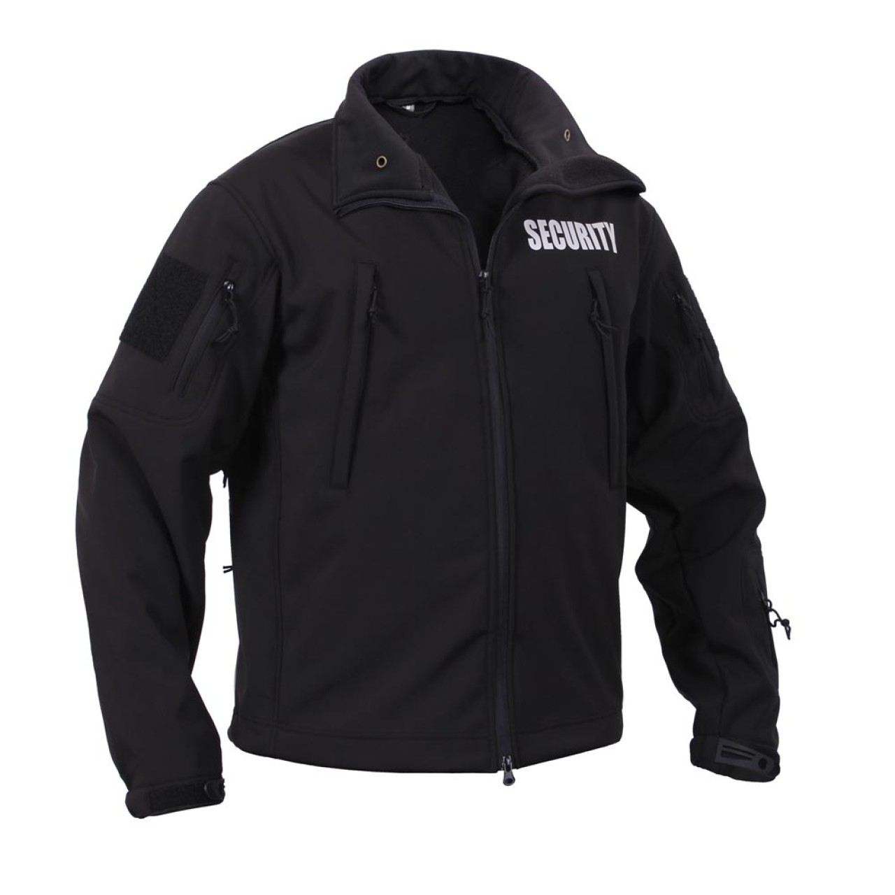 Bunda SECURITY s kapucňou softshell ČIERNA