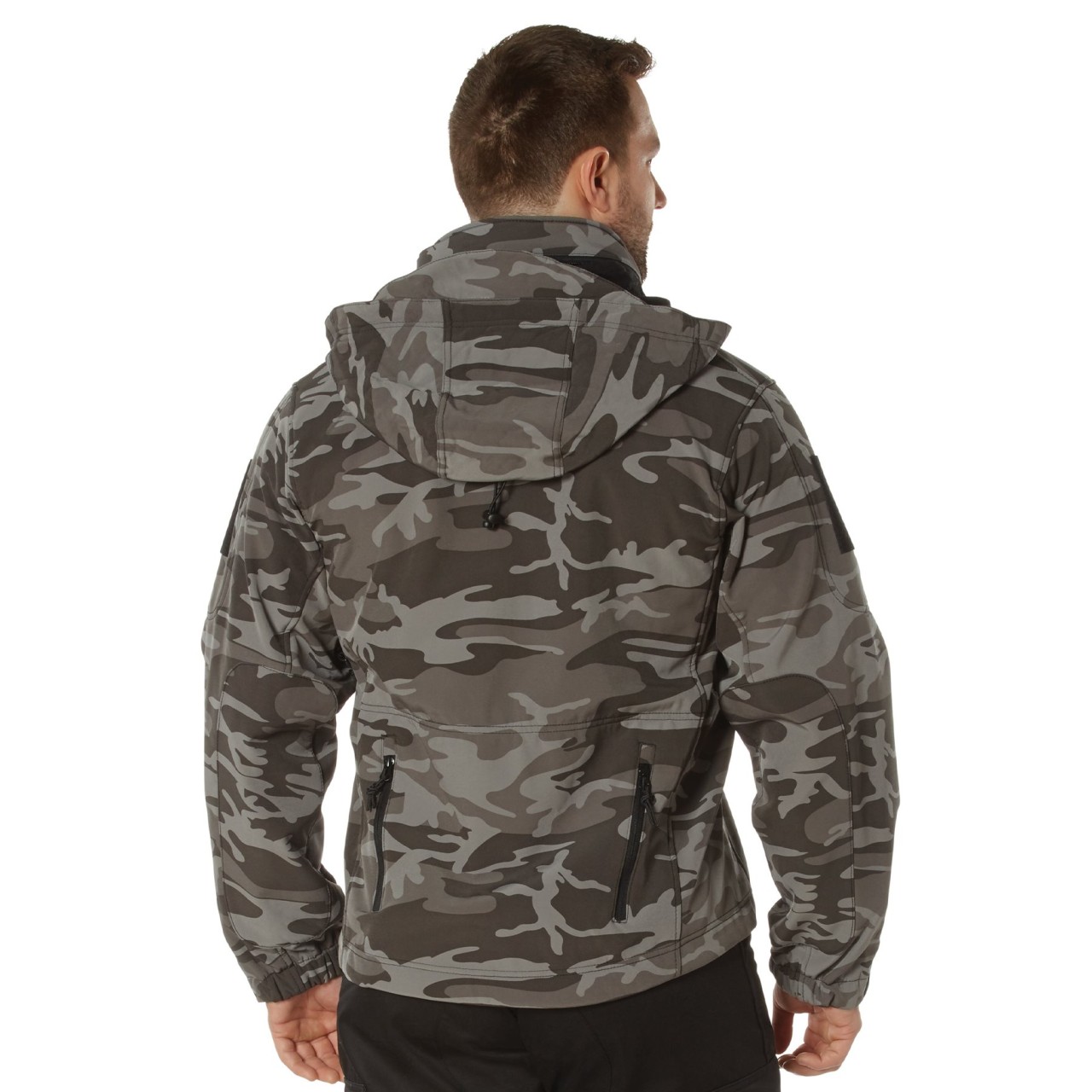 Bunda TACTICAL s kapucňou softshell BLACK CAMO