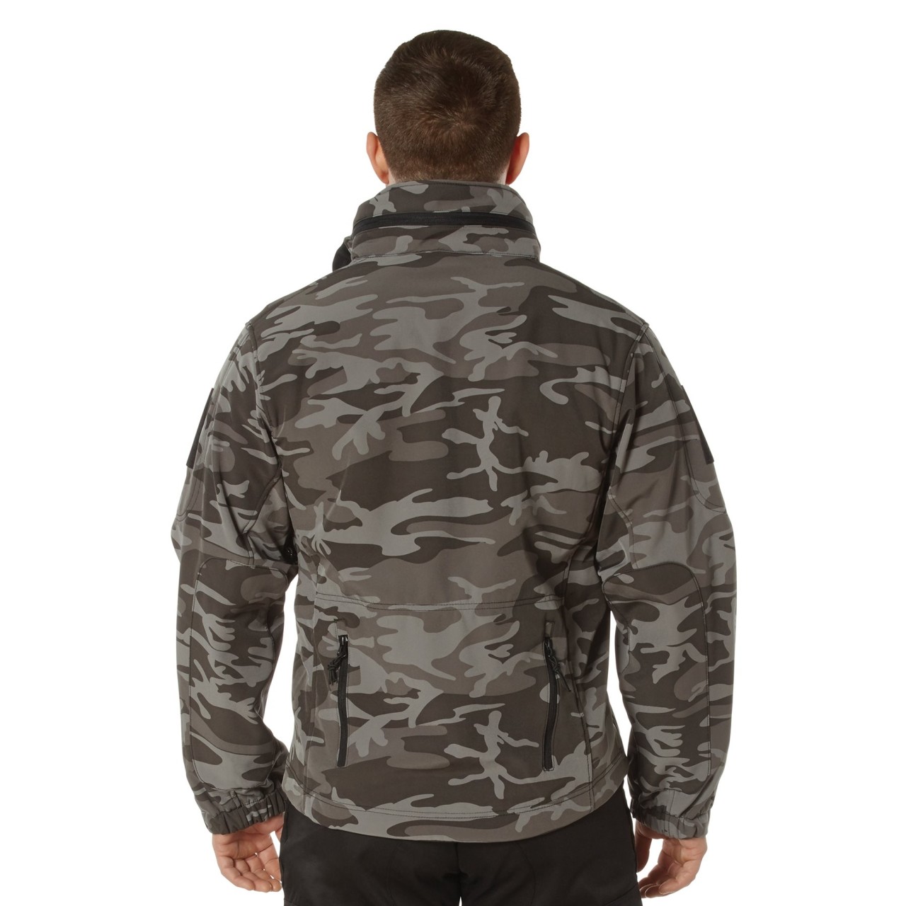 Bunda TACTICAL s kapucňou softshell BLACK CAMO