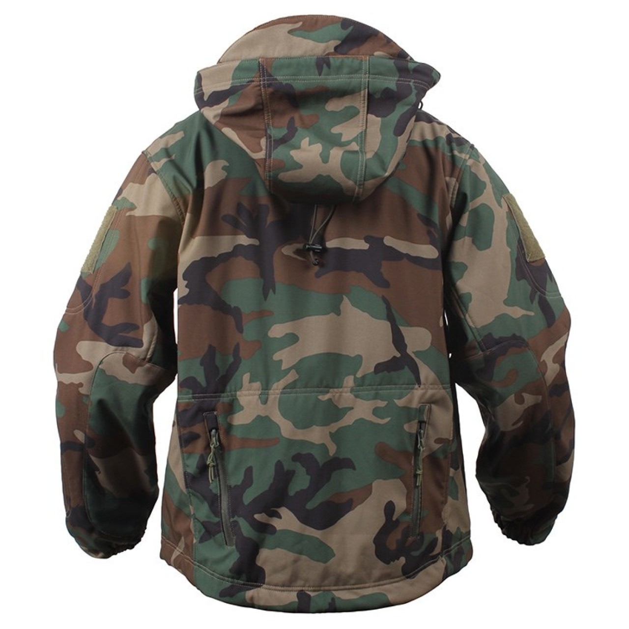 Bunda TACTICAL s kapucňou softshell WOODLAND