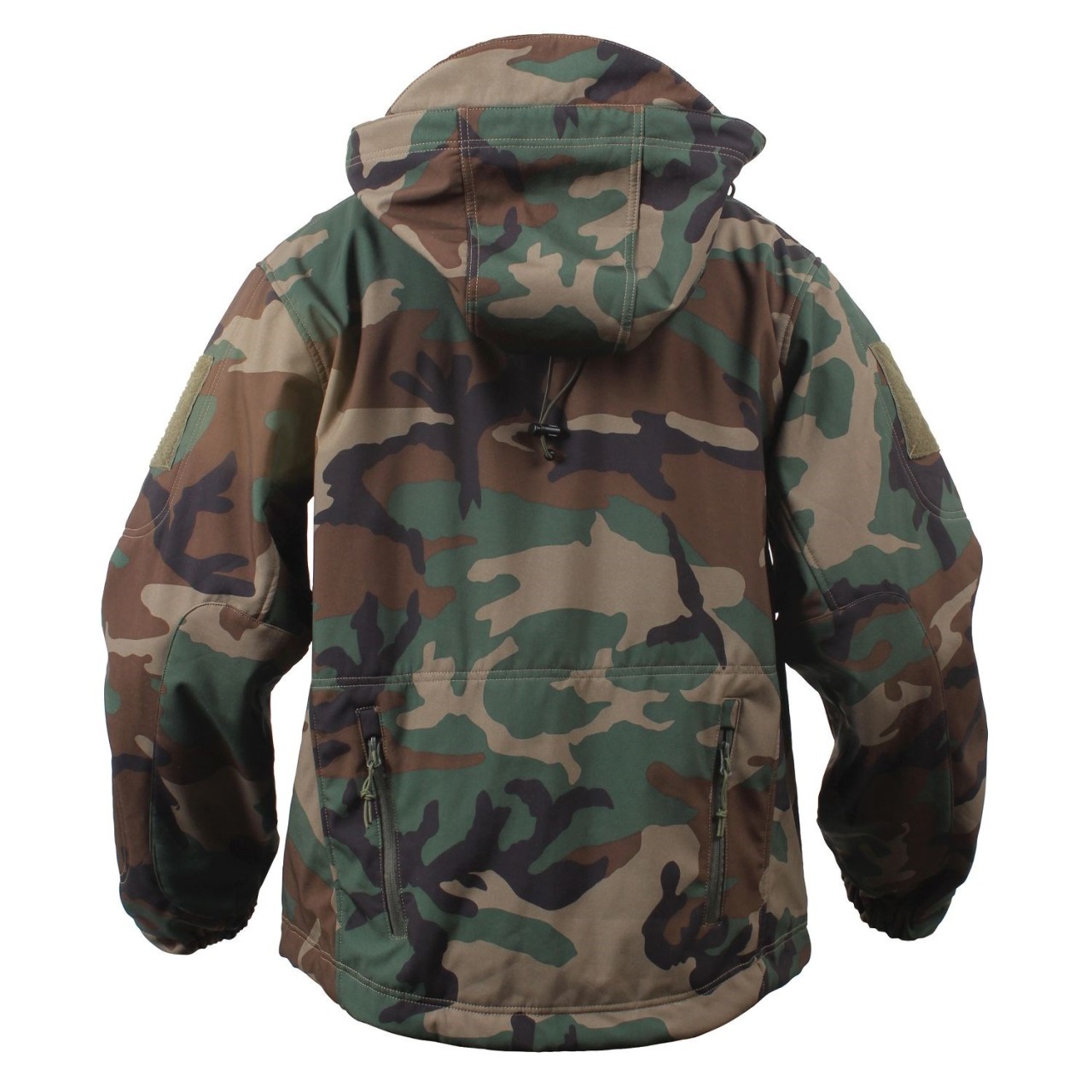 Bunda TACTICAL s kapucňou softshell WOODLAND