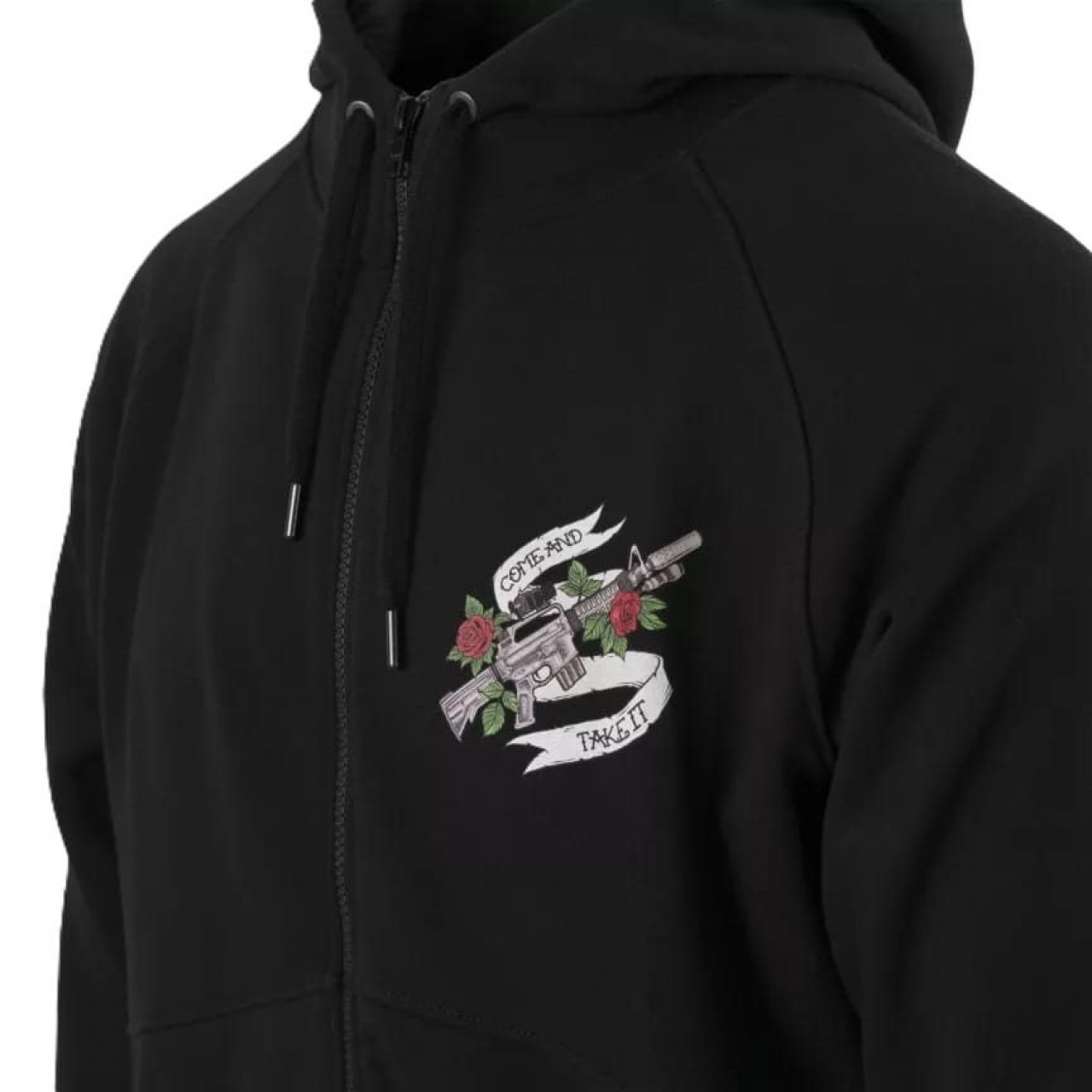 Mikina COME AND TAKE IT zips s kapucňou ČIERNA