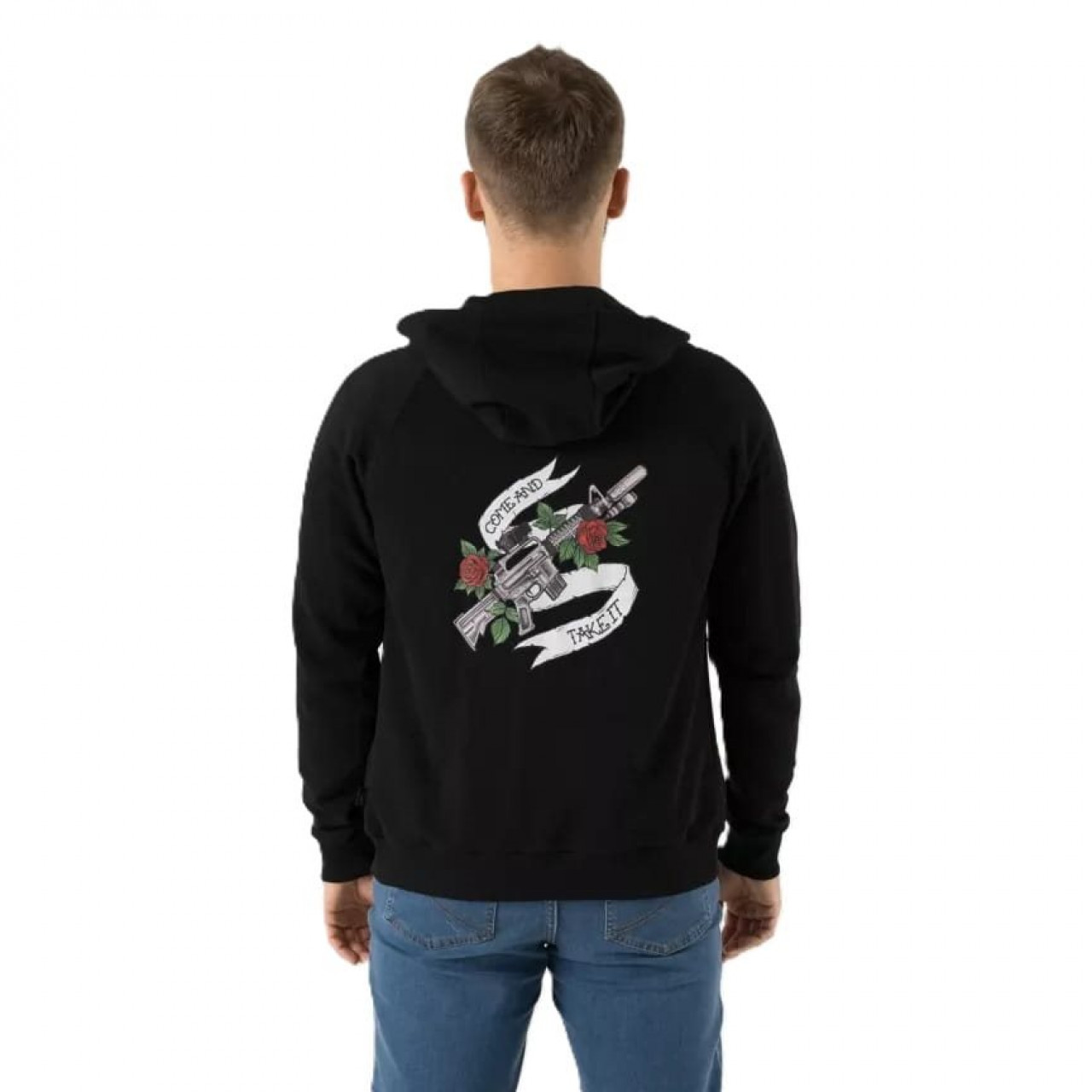 Mikina COME AND TAKE IT zips s kapucňou ČIERNA