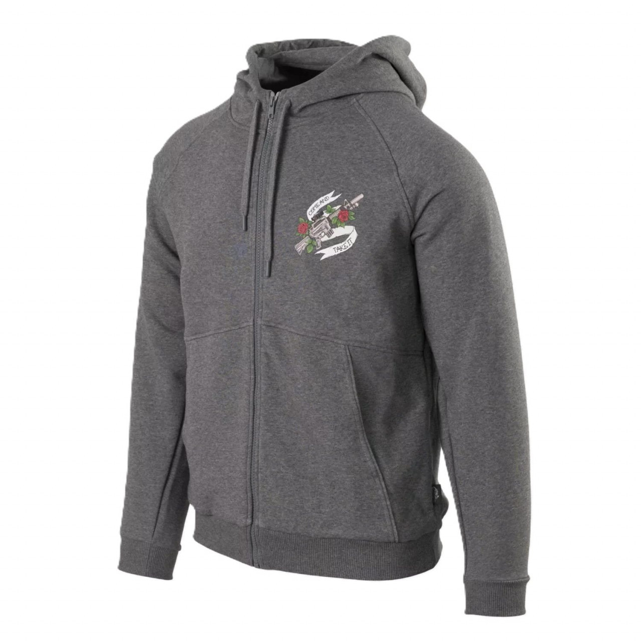 Mikina COME AND TAKE IT zips s kapucňou SIVÁ