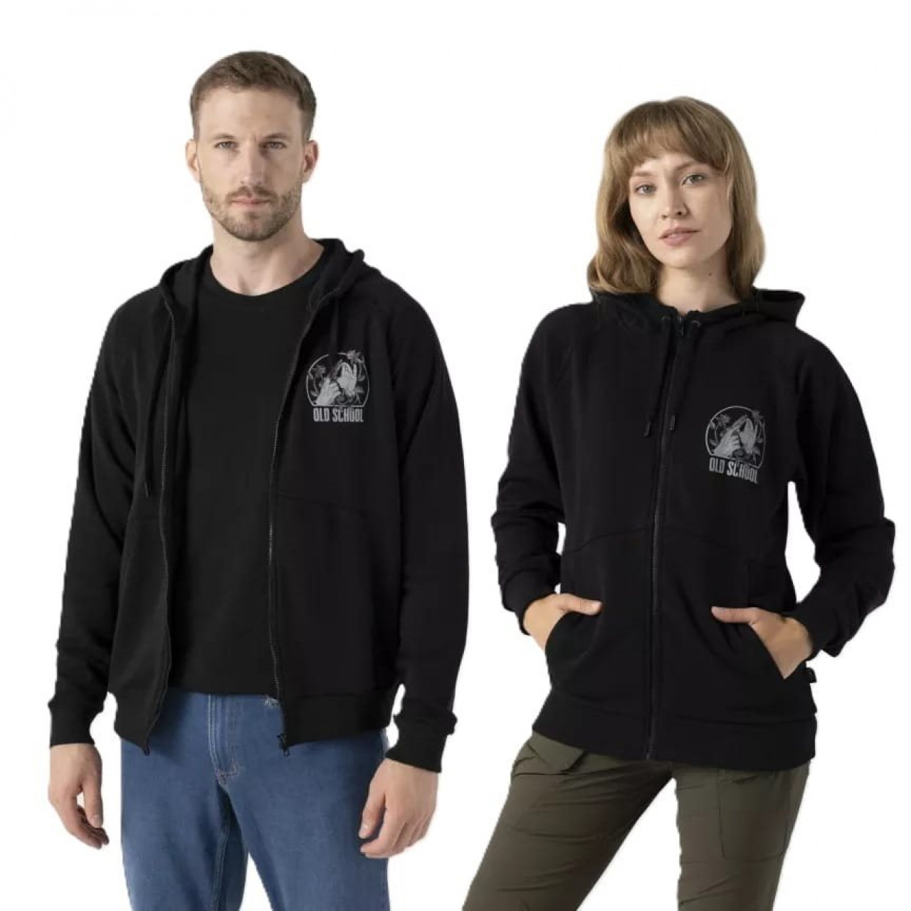 Mikina OLD SCHOOL zips s kapucňou ČIERNA