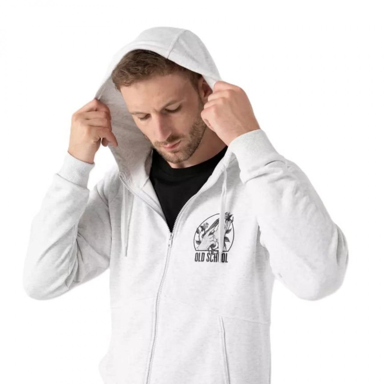 Mikina OLD SCHOOL zips s kapucňou  BLEDOSIVÁ MELANŽ