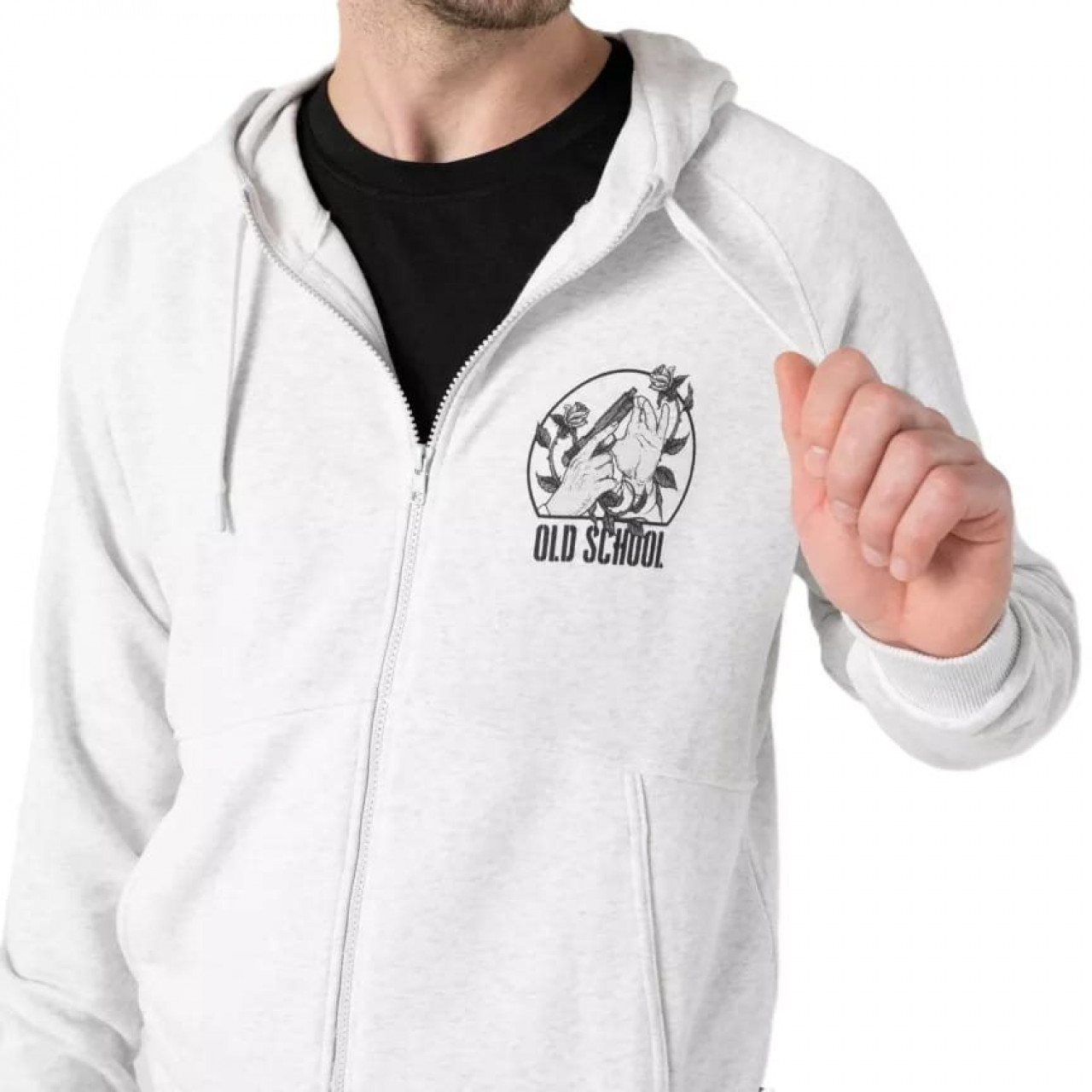 Mikina OLD SCHOOL zips s kapucňou  BLEDOSIVÁ MELANŽ