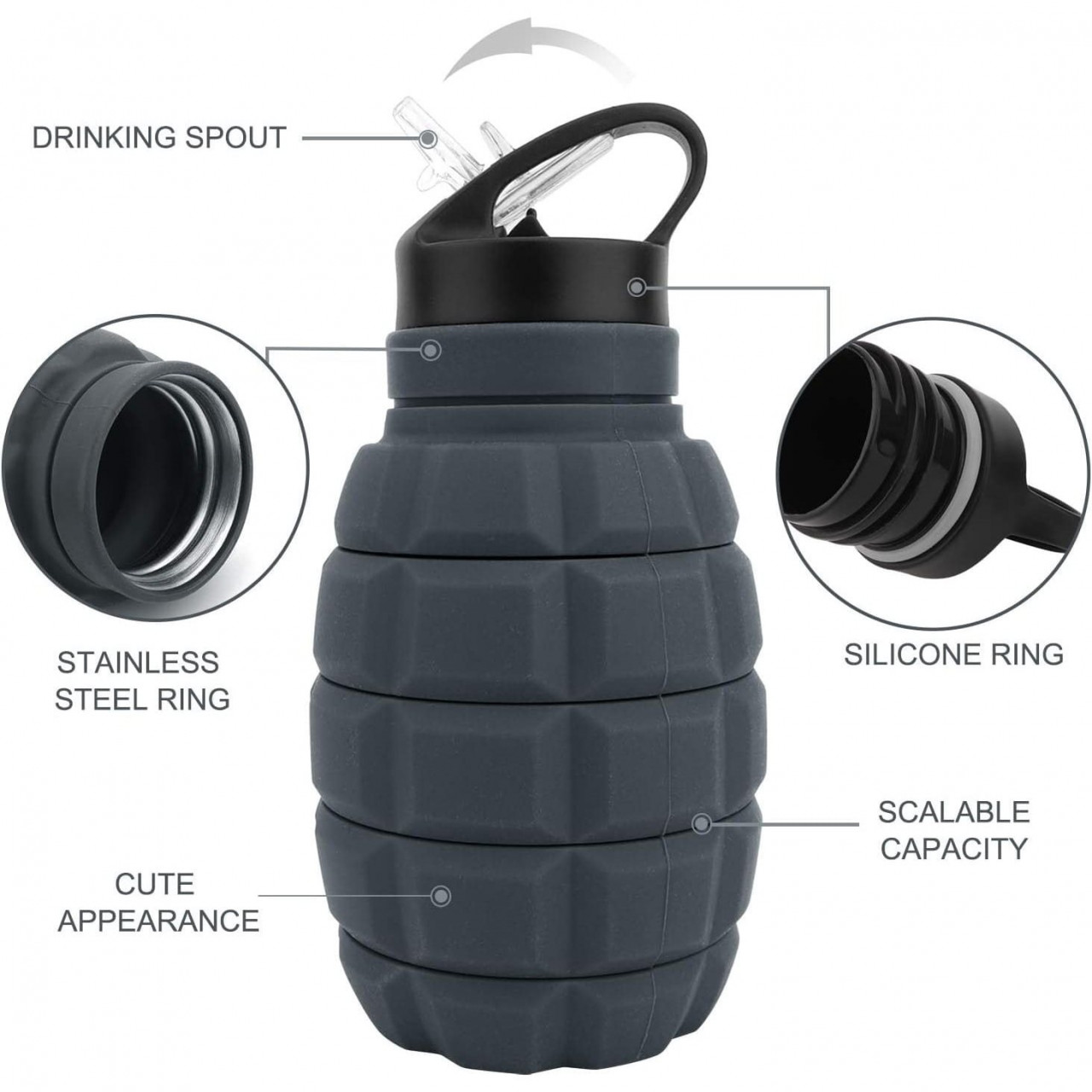 Fľaša GRANÁT skladacia 580 ml ŠEDÁ