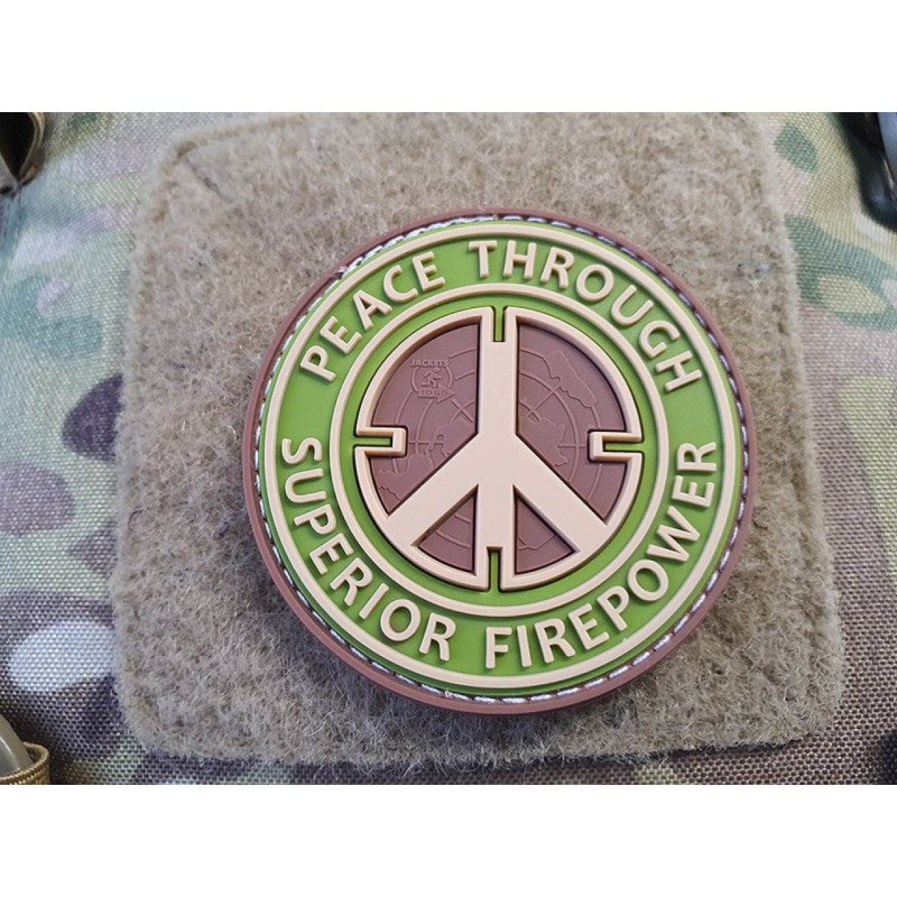 Nášivka PEACE THROUGH SUPERIOR FIREPOWER plast velcro MULTICAM