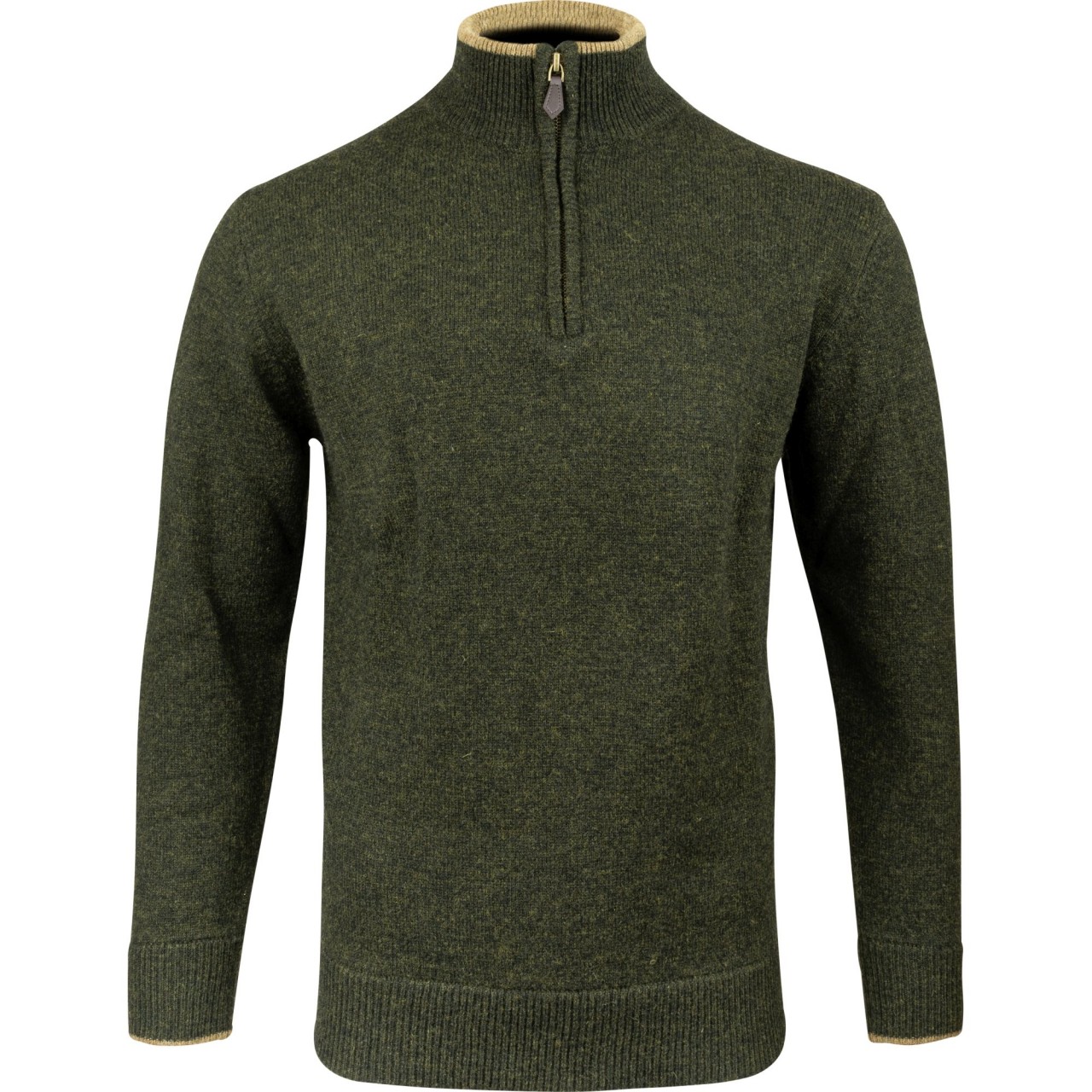 Sveter ASHCOMBE so zipsom jahňacia vlna DARK OLIVE