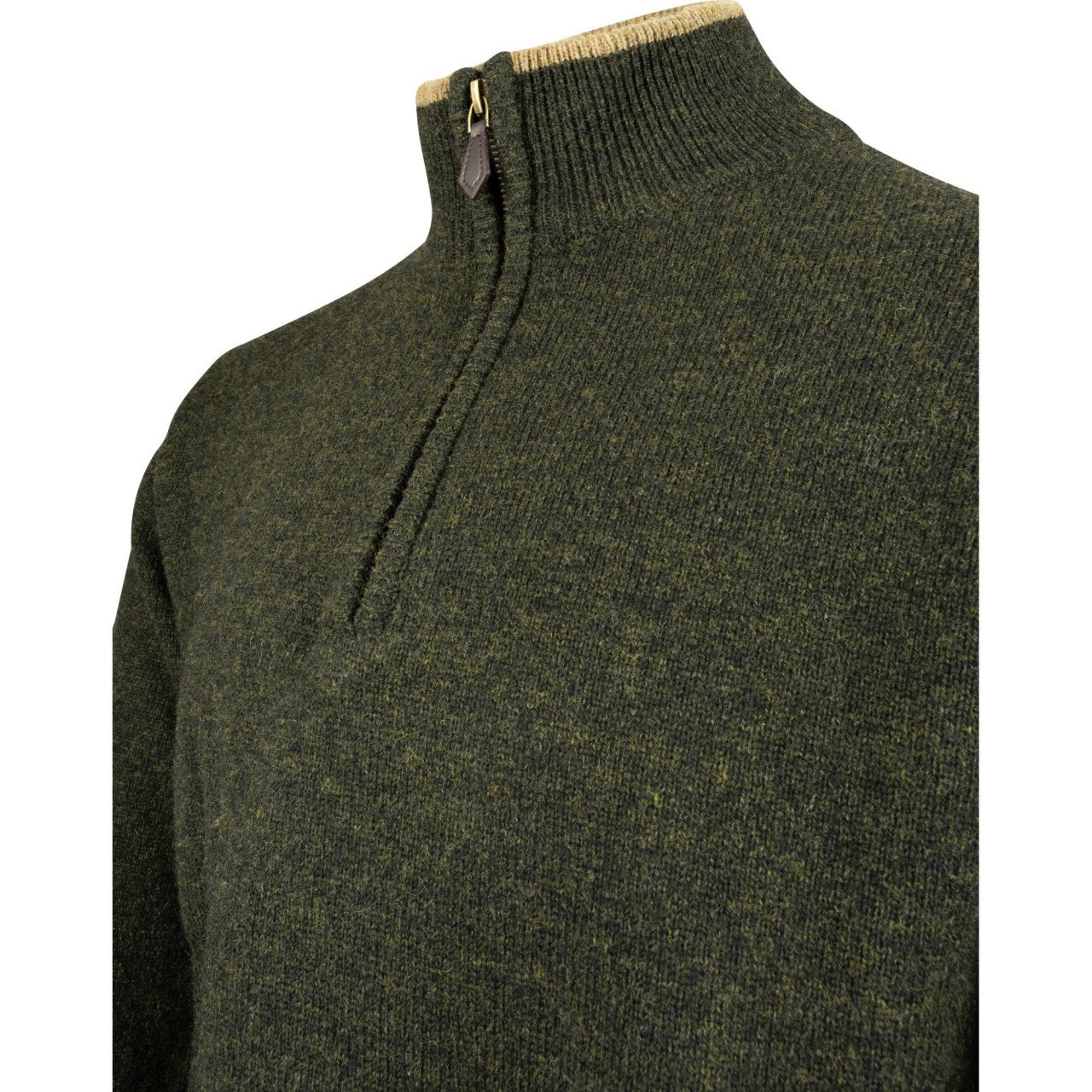 Sveter ASHCOMBE so zipsom jahňacia vlna DARK OLIVE