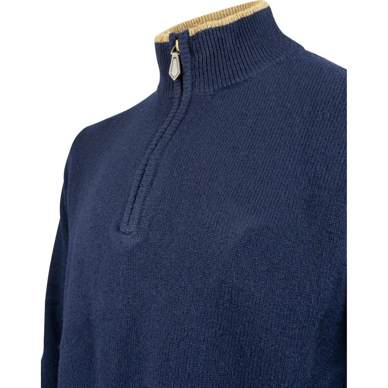 Sveter ASHCOMBE so zipsom jahňacia vlna NAVY BLUE