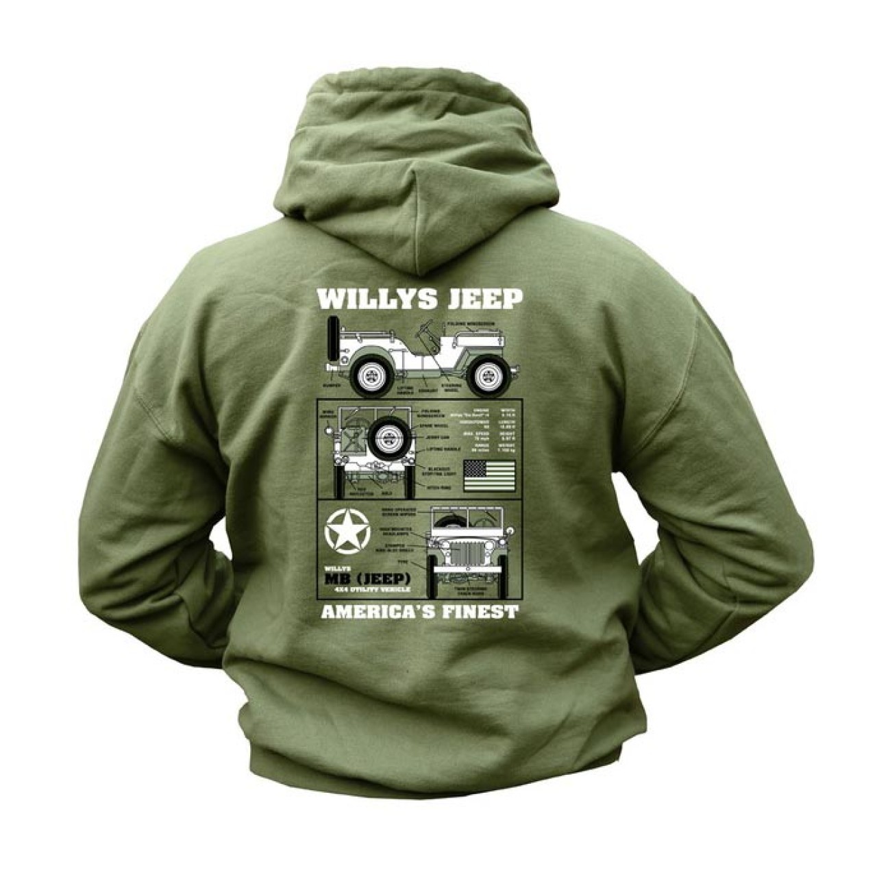 Mikina WILLYS JEEP s kapucňou ZELENÁ