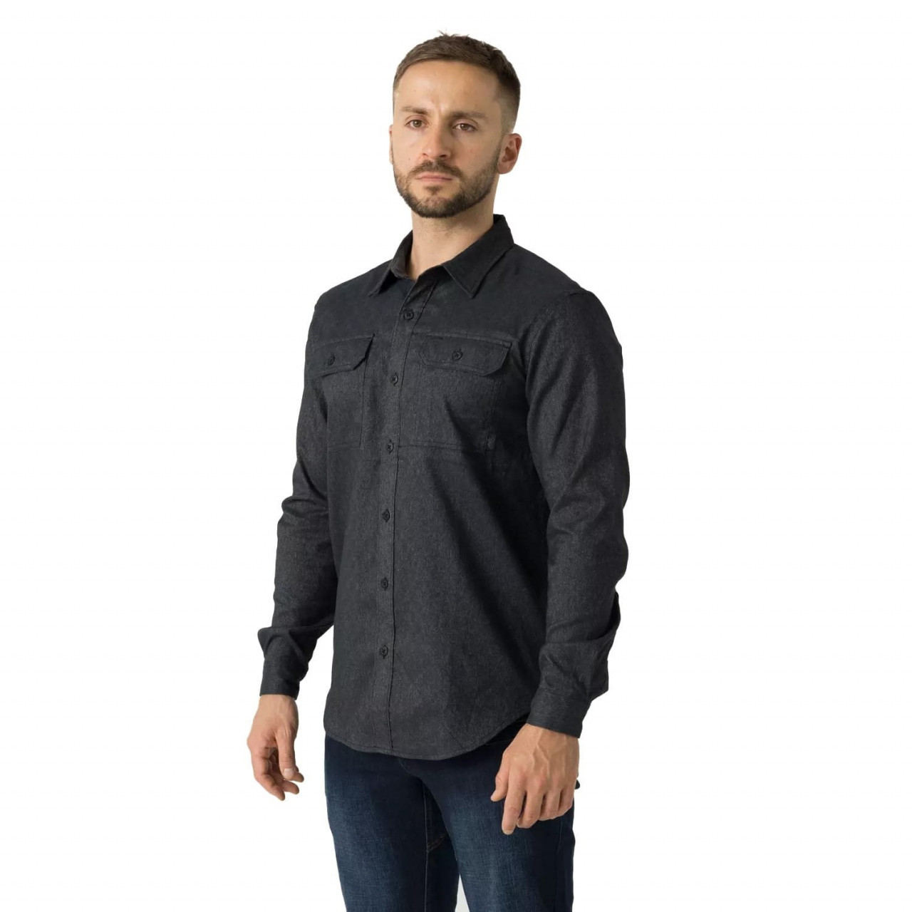 Košeľa GREYMAN dlhý rukáv OLD BLACK DENIM