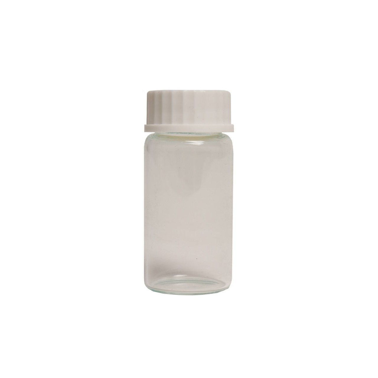 Fľaštička sklenená 20 ml s plastovým bielym viečkom