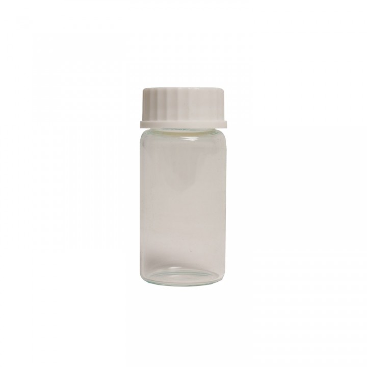 Fľaštička sklenená 20 ml s plastovým bielym viečkom