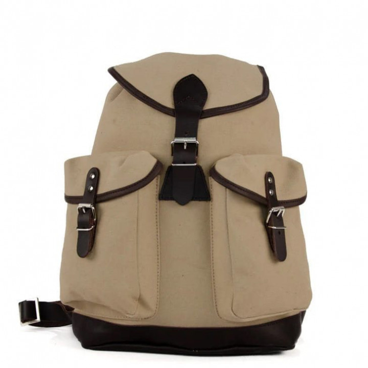 Batoh TRUCKSACK 14l s koženými prvkami KHAKI/TMAVOHNEDÁ koža