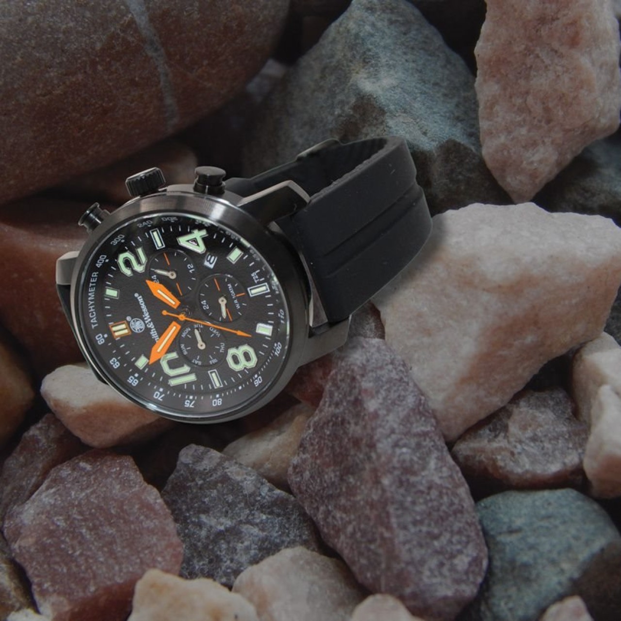 Hodinky CHRONOGRAPH gumový remienok ČIERNE